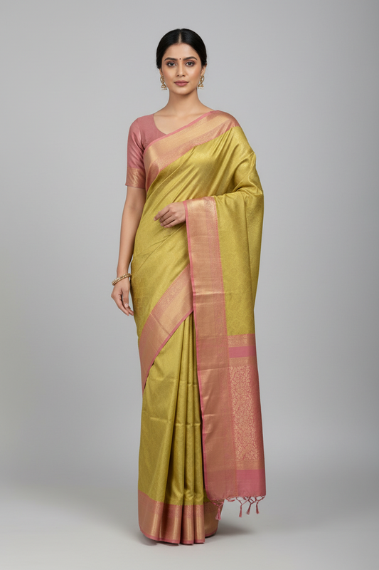 Light Green floral jal Soft Silk Saree