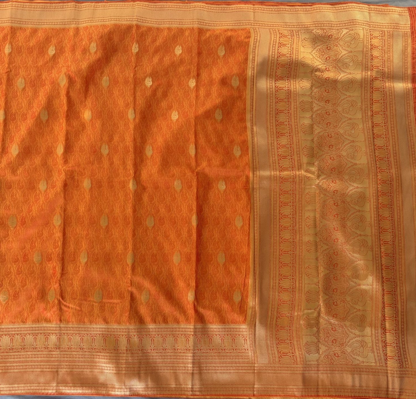 Orange bird motif Silk Saree