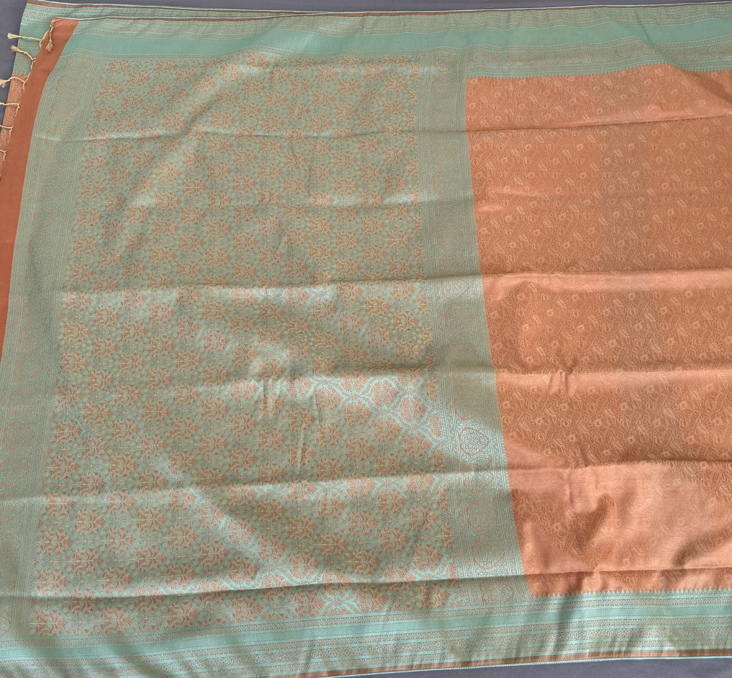 Onion Brown and Pista Green floral jal Soft Silk Saree