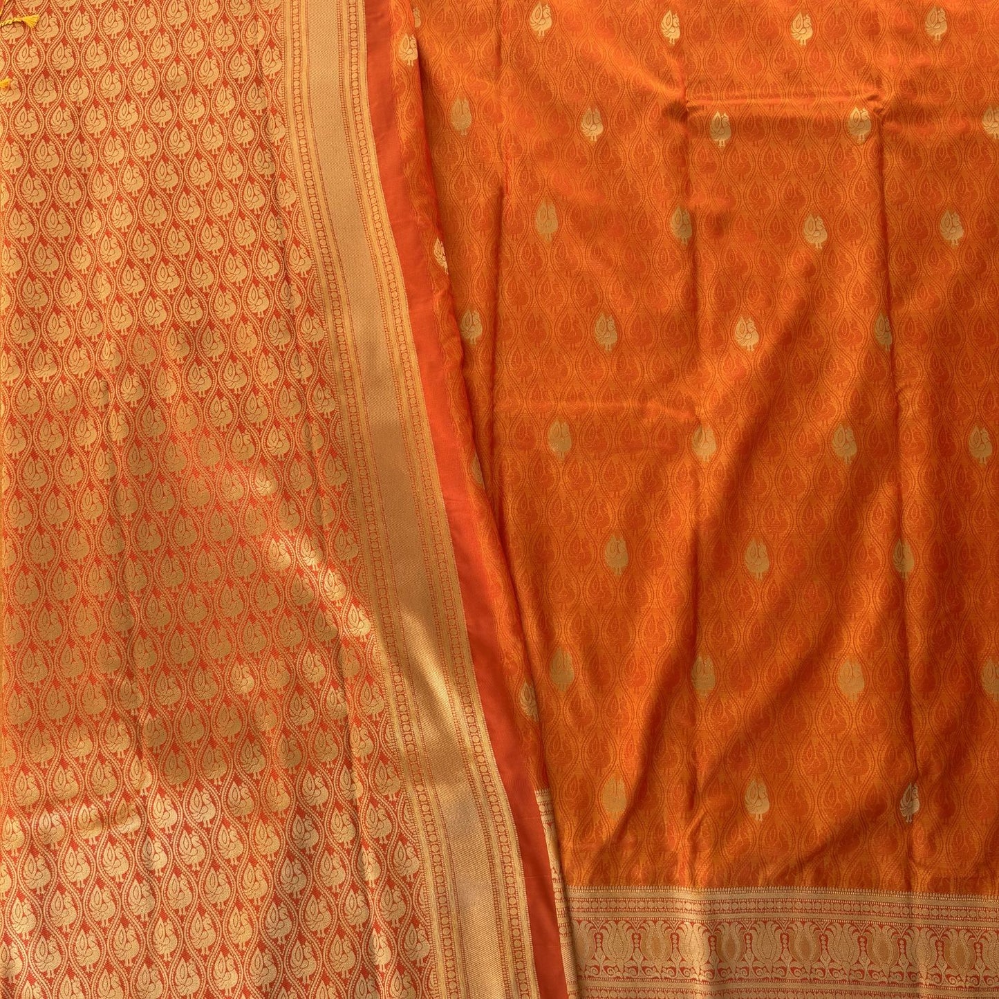 Orange bird motif Silk Saree