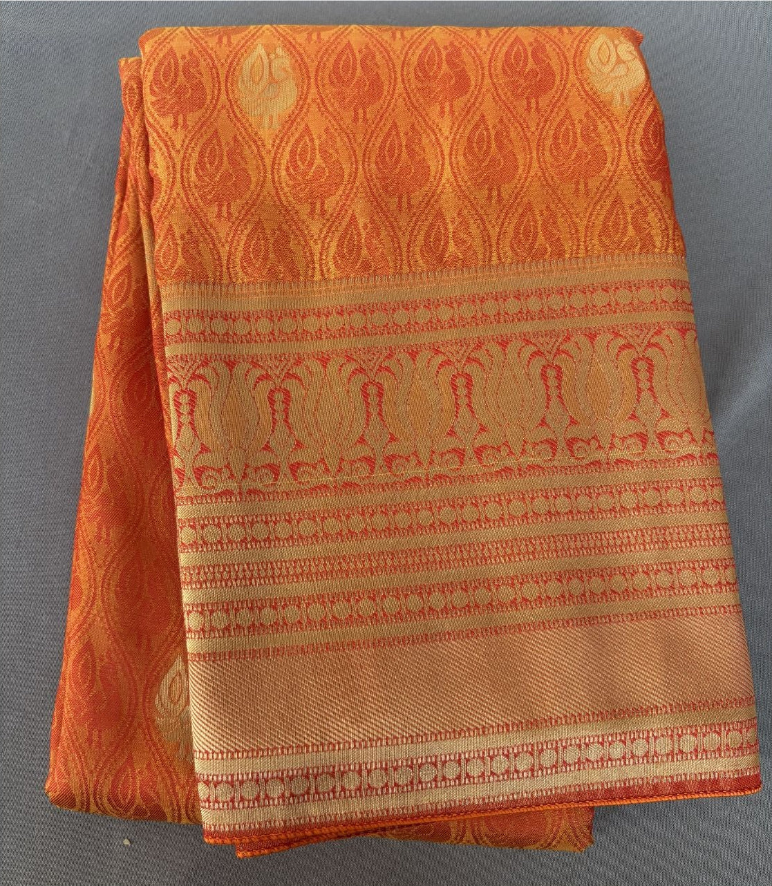 Orange bird motif Silk Saree
