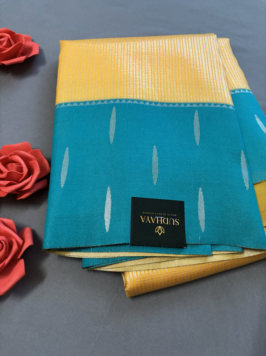 yellow Checked Kanjeevaram Silk Saree