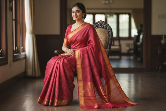 Pink Kanjeevaram ethnic motif Raw Silk Saree