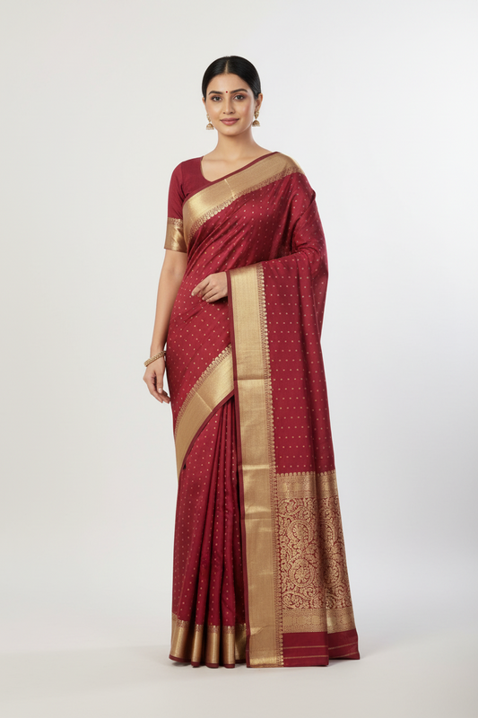 Maroon Silk Butta Raw Silk Saree