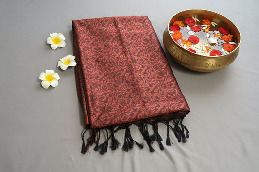 red, black floral jal Soft Silk  Saree