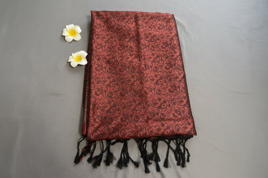 red, black floral jal Soft Silk  Saree