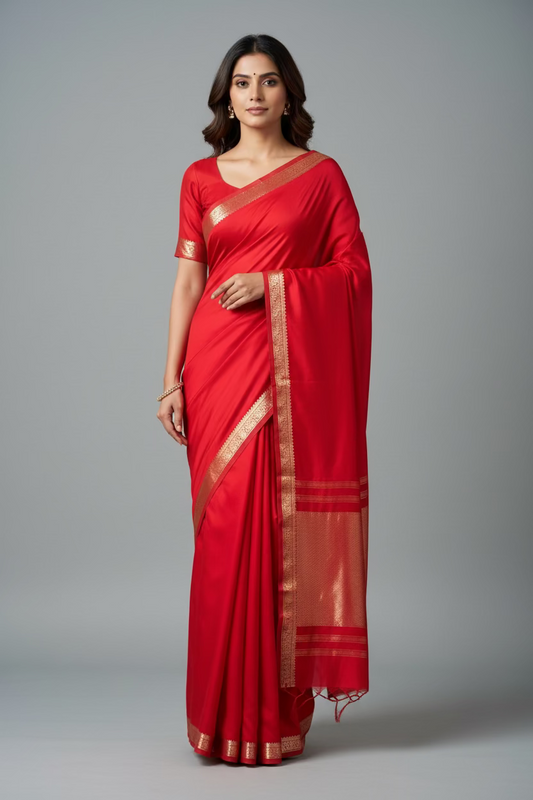 Tomato Red Crepe Silk Saree