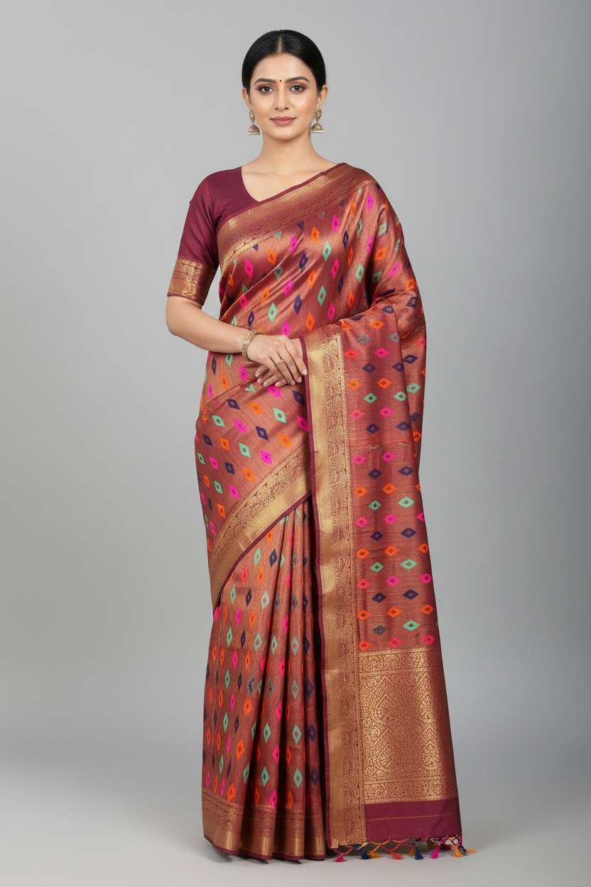 Deep Maroon  benarasi soft silk saree